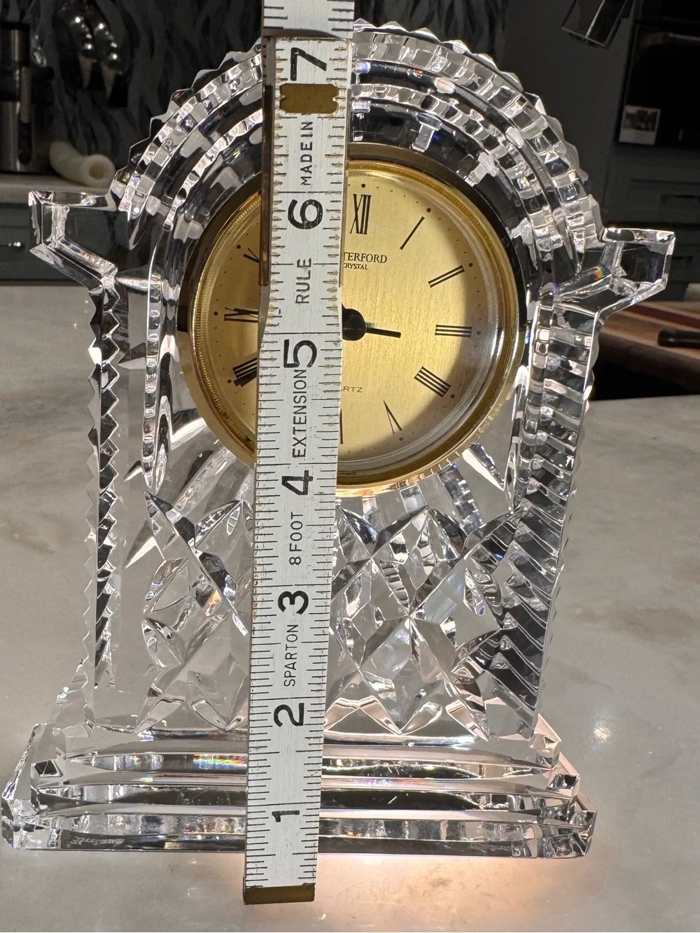 Vintage Waterford Crystal Mantel Clock Art Deco Fanburst Quartz Ireland Signed
